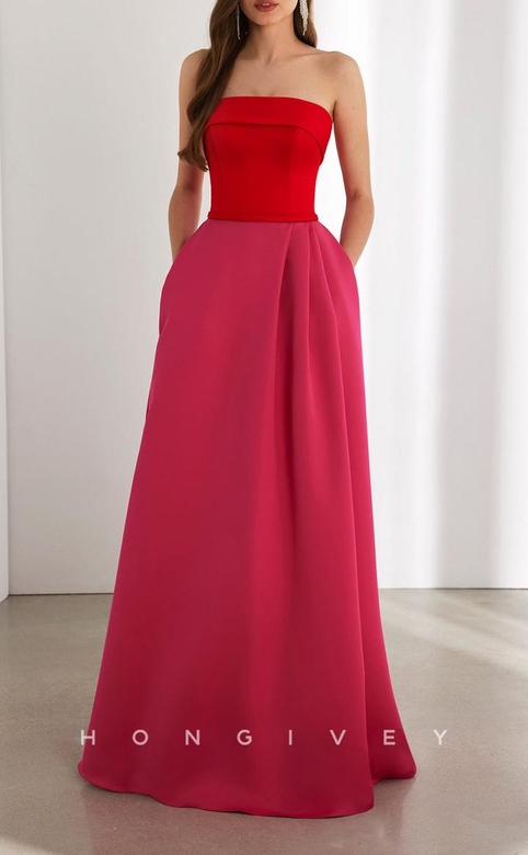 Elegant A-Line Strapless Sleeveless Empire Pockets Evening Gown