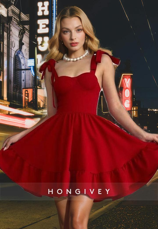 Satin A-Line Sweetheart Bowknot Spaghetti Straps Short Homecoming