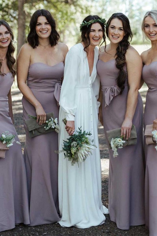 One Shoulder Sleeveless Ruched Satin Sheath Long Bridesmaid