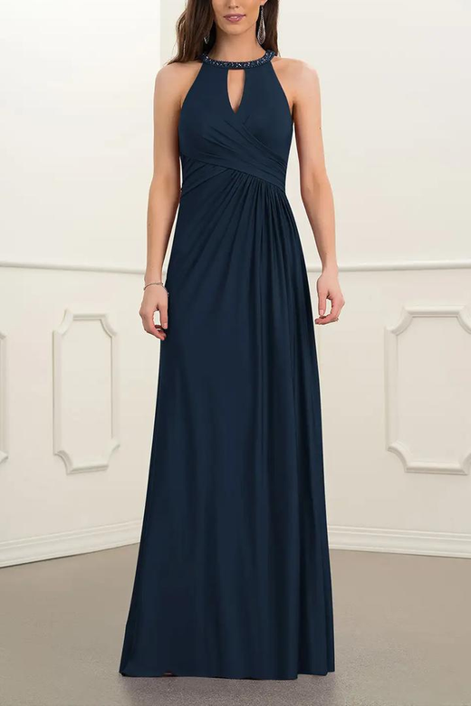 Halter Cut Outs Sleeveless Chiffon A-Line Long Mother of the Bride Gown