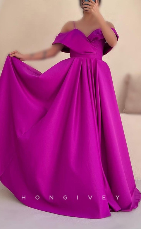 Satin A-Line Off-Shoulder Spaghetti Straps Dress