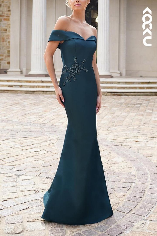 Elegant Off-Shoulder Mermaid Satin Mother of the Bride Gown