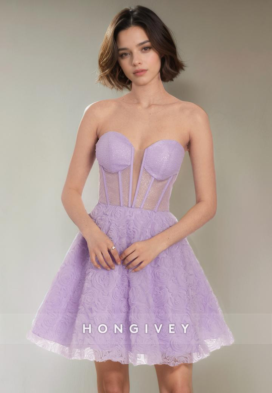 Chic A-Line Sweetheart Strapless Sheer Short Party Homecoming