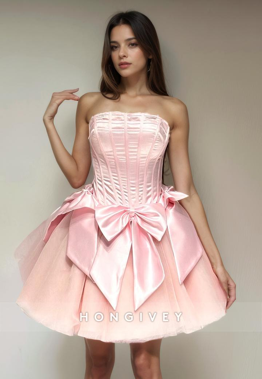 A-Line Strapless Sleeveless Empire Bowknot Short Party