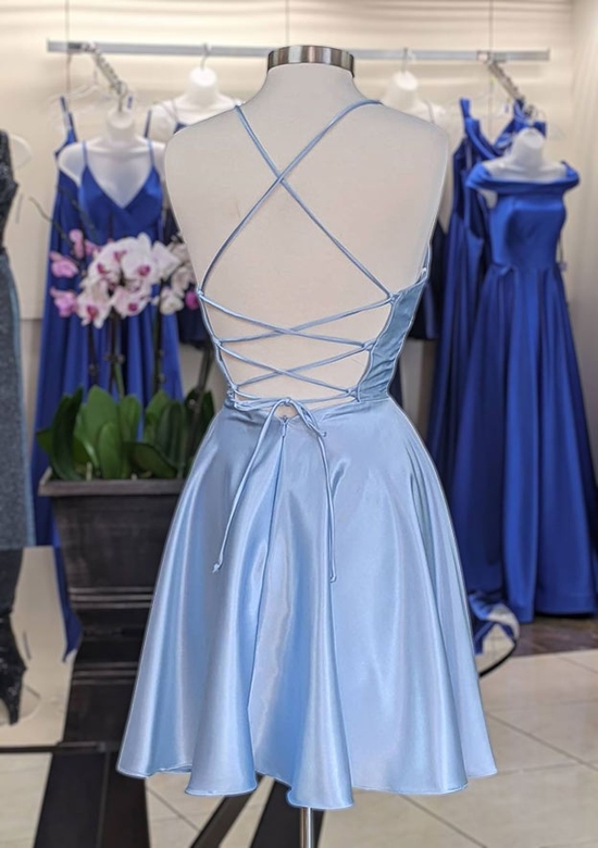 A-Line V-Neck Short Charmeuse Homecoming Gown with Pleated Skirt