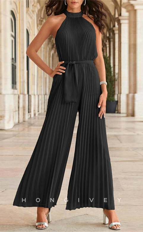 Simple High Neck Sleeveless Jumpsuit for Mother's Events