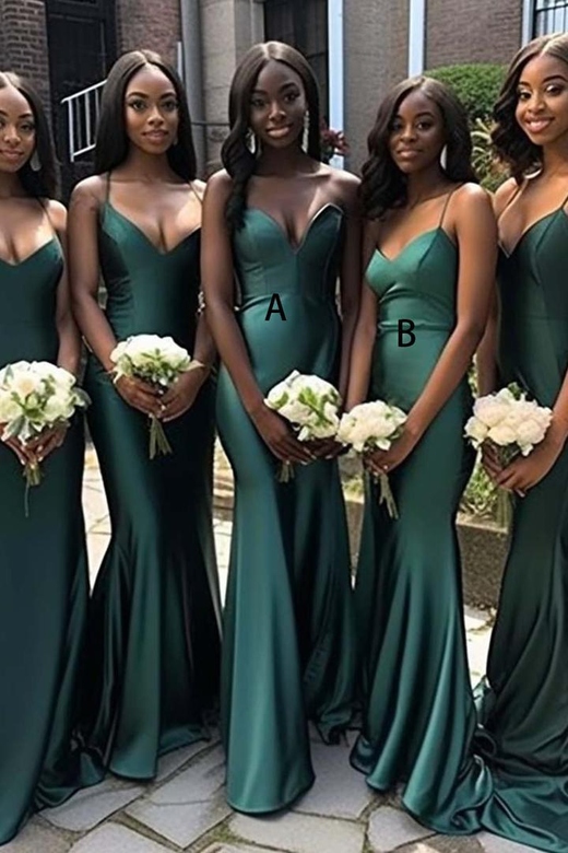 Mismatched V-neck Sleeveless Satin Mermaid Bridesmaid Evening Dress