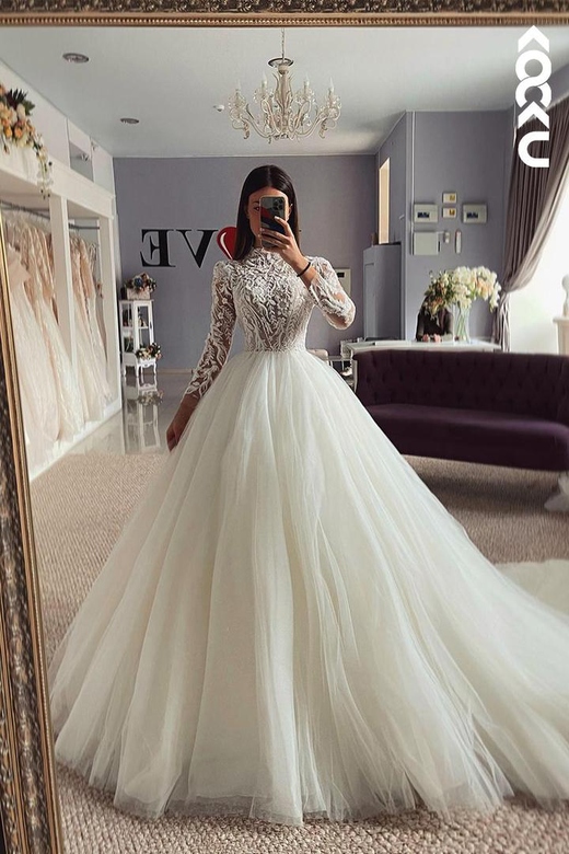 Classic & Chic Off-Shoulder Cap Sleeves A-Line Satin Wedding Gown