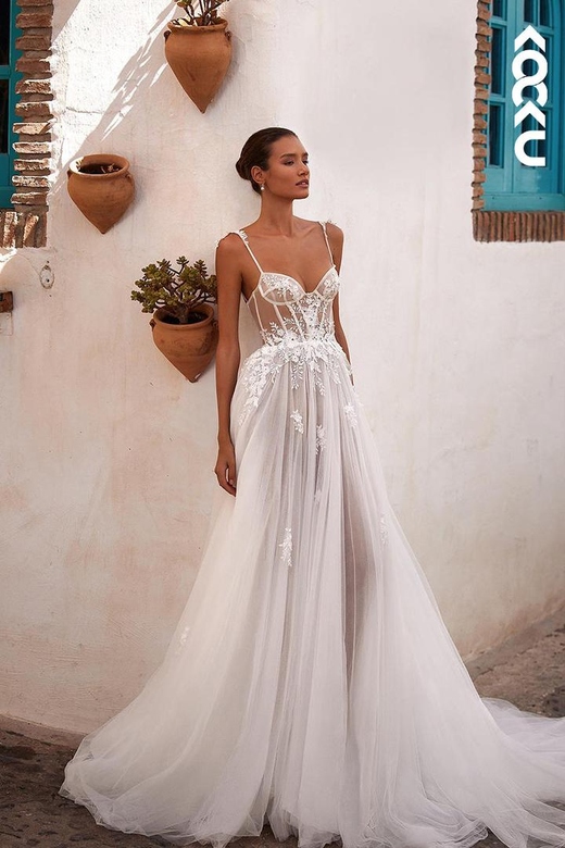 Elegant & Luxurious One Shoulder Sleeveless A-Line Ruched Slit Wedding Gown