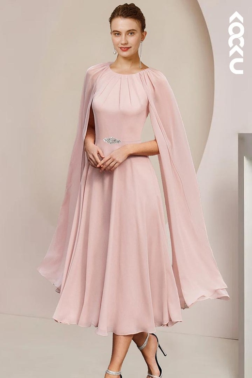 Elegant A-Line Cap Sleeves Chiffon Mother of the Bride Formal Gown