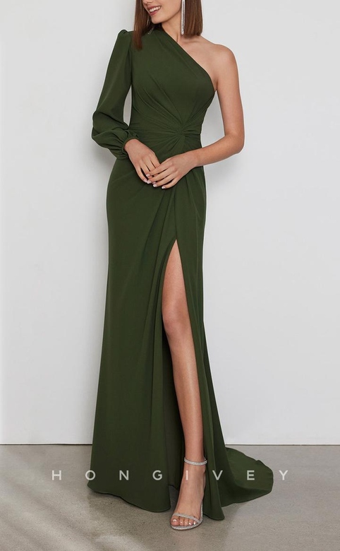 Seductive One Shoulder Long Sleeve Side Slit Cocktail Party Gown