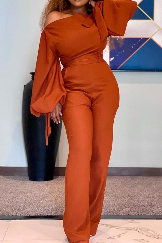 Fashion Brown Long Sleeve Jumpsuit for Women