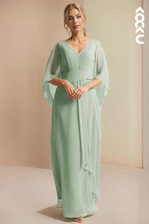 Couture V-Neck Long Sleeves A-Line Two-Piece Chiffon Mother of the Bride Gown