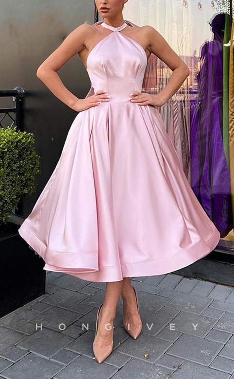 Stylish Satin A-Line Empire Sleeveless Halter Bowknot Short Party Gown