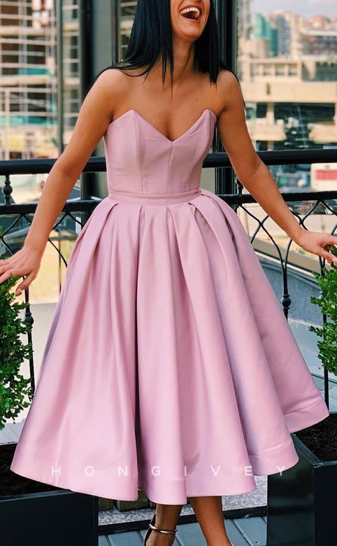 Chic Satin A-Line Empire V-Neck Strapless Short Party or Homecoming Gown