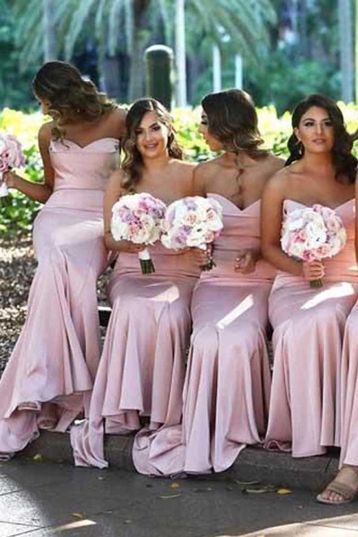 Sweetheart Strapless Sleeveless Satin Mermaid Long Bridesmaid Gown