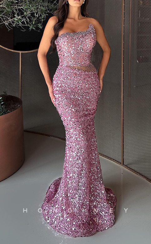 Glitter Trumpet Strapless Beaded Dress, Ideal for Prom/Evening