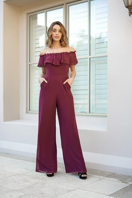 Off-Shoulder Ruffles Chiffon A-Line Long Bridesmaid Dress