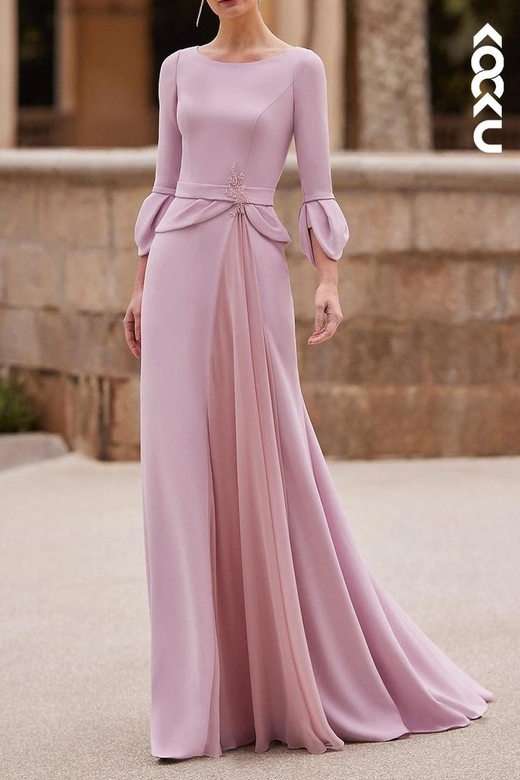 Chic & Modern V-Neck Long Sleeves A-Line Chiffon Mother of the Bride Dress