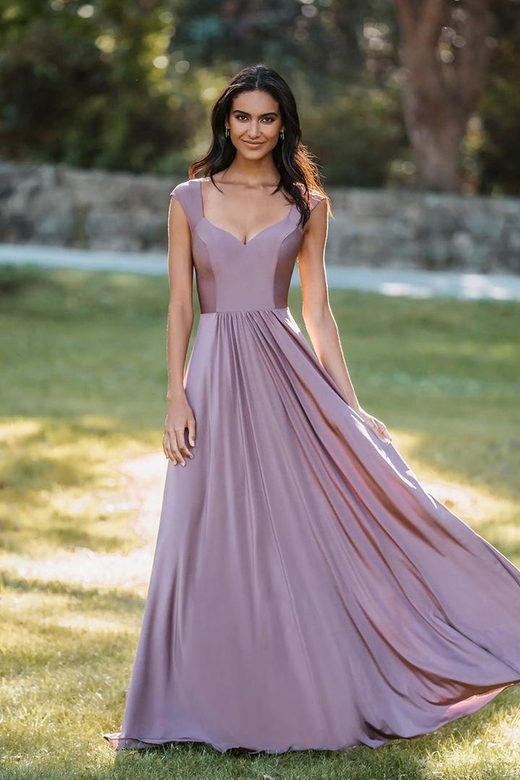 V-Neck Sleeveless Cut Outs Satin A-Line Bridesmaid Gown