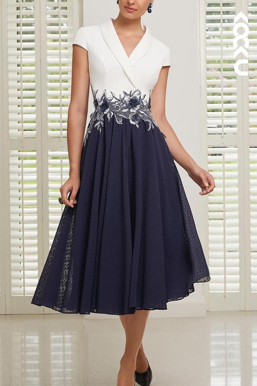 A-Line V-Neck Short Sleeves Elegant Mother's Formal Gown