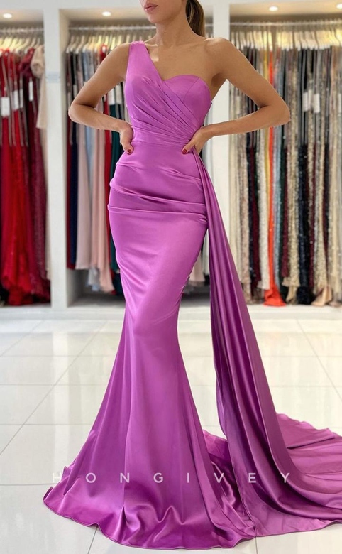 Sexy Satin Trumpet One Shoulder Empire Pleats Gown