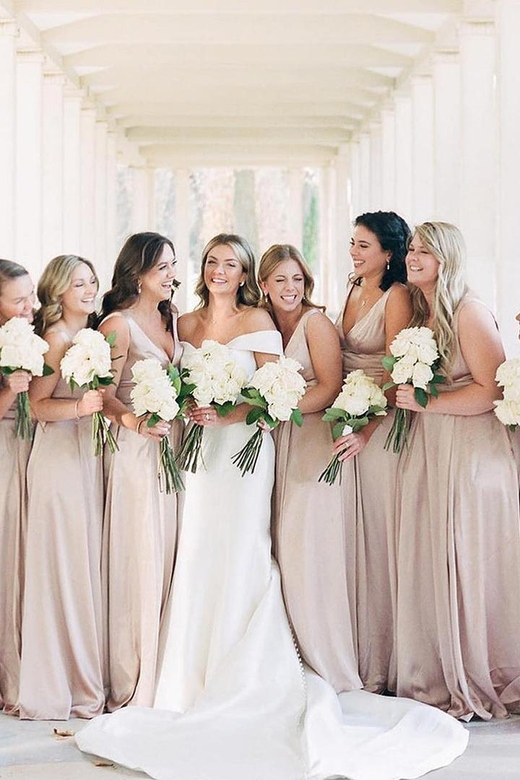 Simple V-Neck Sleeveless Satin A-Line Long Bridesmaid Gown