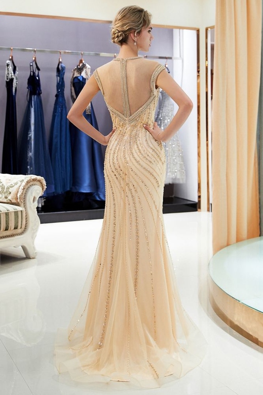 MARTHA Mermaid Golden Beading Evening Gown, Sleeveless & Floor Length