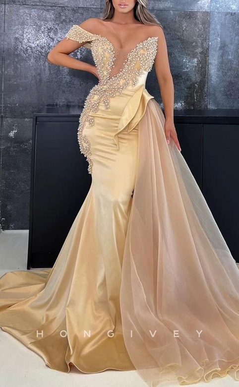 Sexy Satin Trumpet Glitter One Shoulder Empire Gown