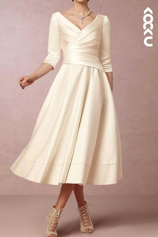 Chic & Modern Scoop 3/4 Sleeves A-Line Chiffon Mother of the Bride Dress