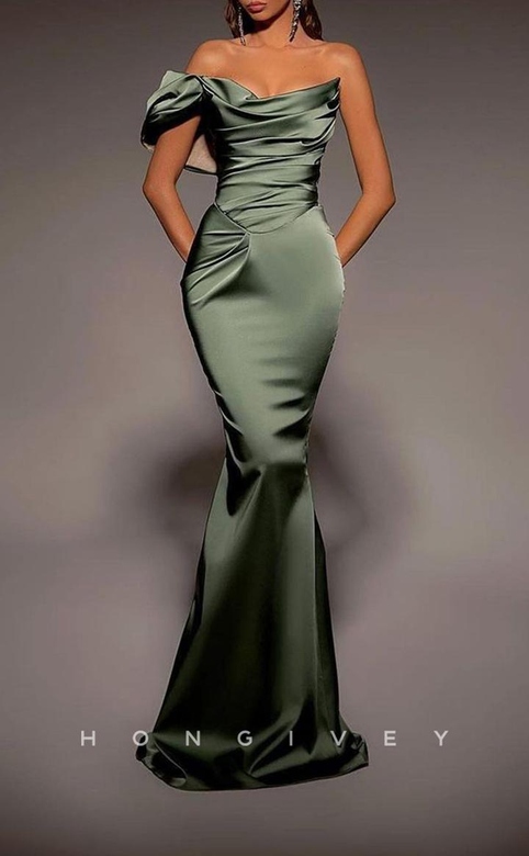 Sexy Satin Fitted One Shoulder Sleeveless Empire Gown