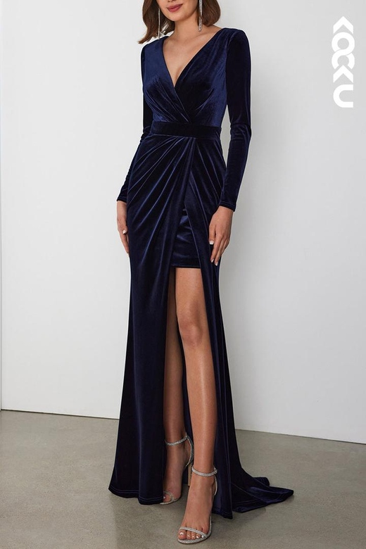 Elegant V-Neck Long Sleeves Trumpet Dress