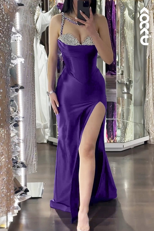 Couture Spaghetti Straps Sleeveless V-Neck Prom Dress