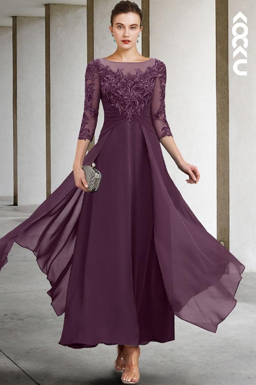 Elegant & Luxurious Two-Piece Scoop A-Line Chiffon Mother of the Bride Dress