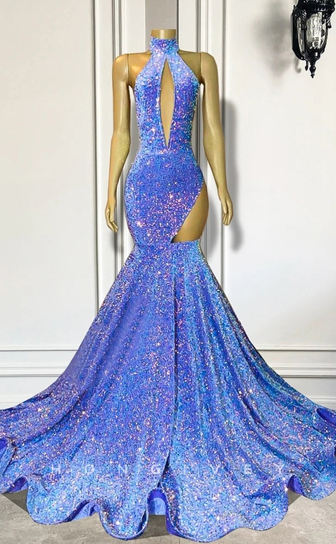 High Neck Sleeveless Trumpet Dress with Sequined Illusion