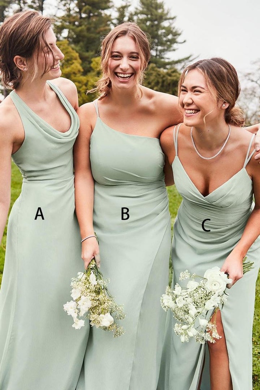 Mismatched Simple Ruched Chiffon Sheath Long Bridesmaid