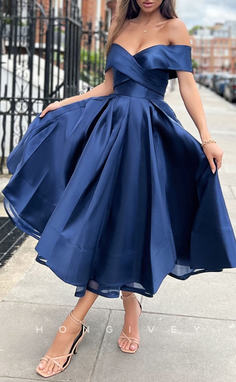 Satin A-Line Off-Shoulder Empire Prom Dress