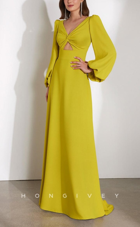 Elegant & Luxurious V-Neck Long Sleeve Empire Cocktail Gown