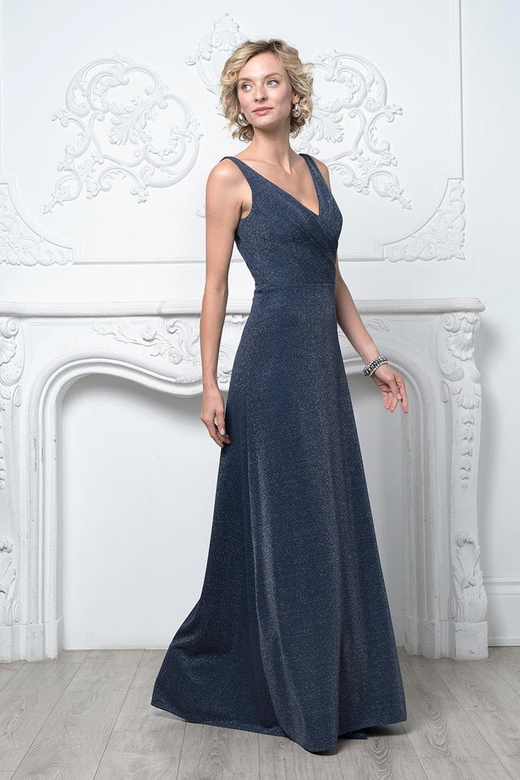 V-Neck Ruched Satin A-Line Long Mother of the Bride Formal Dress