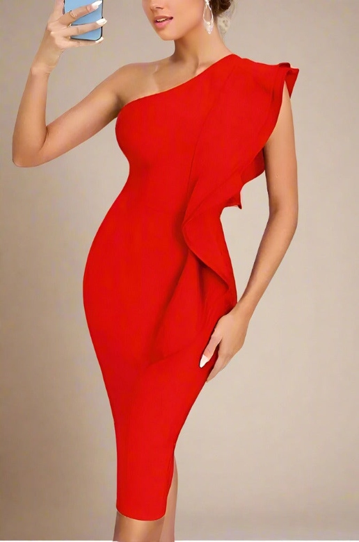 Vera Bandage Midi Dress in Lipstick Red for Bold Statements