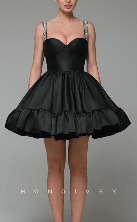 Flirty A-Line Sweetheart Spaghetti Strap Ruffles Short Party or Homecoming Dress