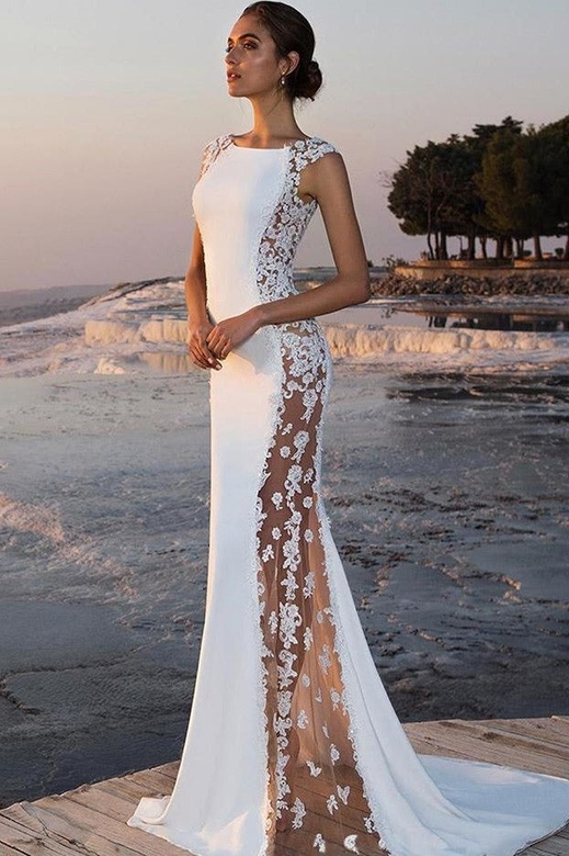 Sheath Round Collar Chiffon Crochet Evening Dress