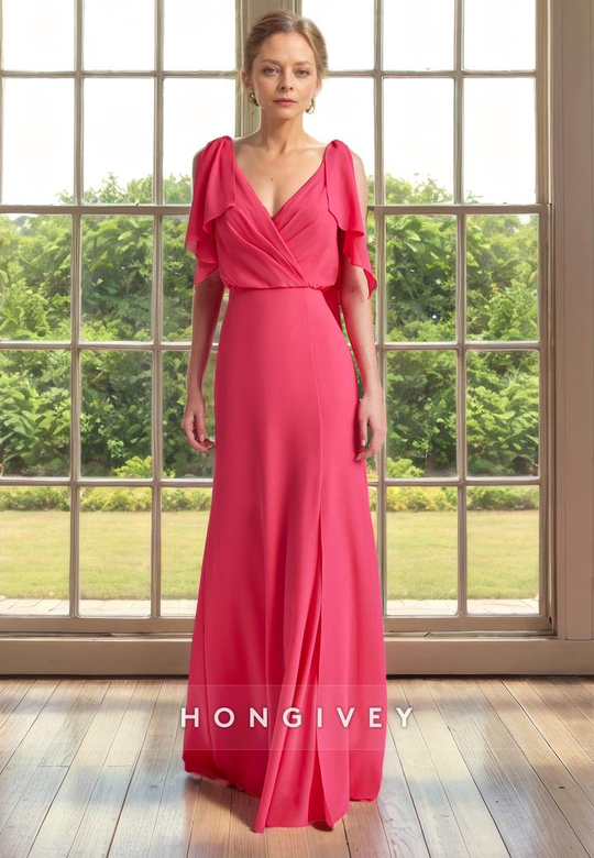 Chic Chiffon A-Line V-Neck Empire Waist Mother of the Bride Dress