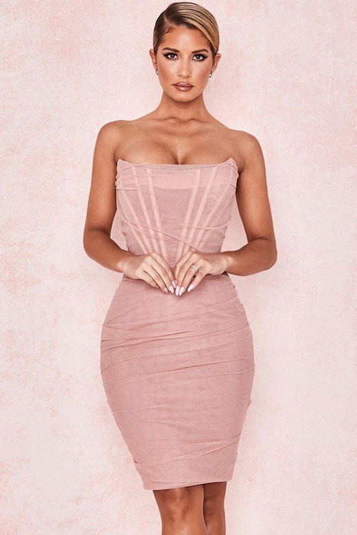 Pink Chic Ruched Strapless Mini Corset Dress