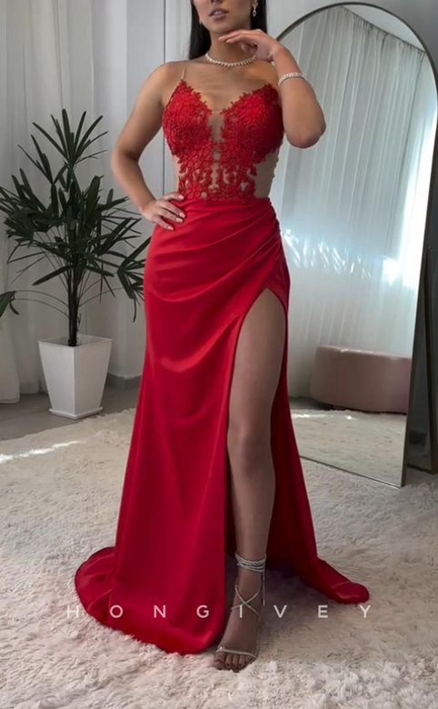 Sexy V-Neck Dress with Appliques and Side Slit