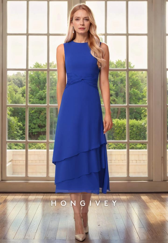 Chiffon A-Line Round Sleeveless Elegant Mother-of-the-Bride Dress