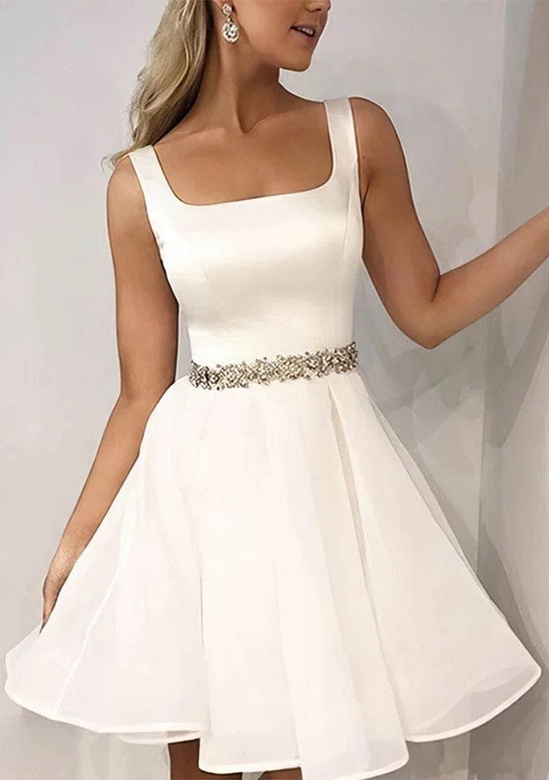 Beaded Square Neckline Tulle A-Line Homecoming Dress