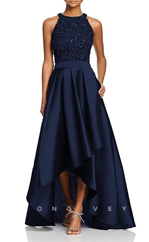 Elegant A-Line Round Sleeveless Beaded Mother's Formal Gown