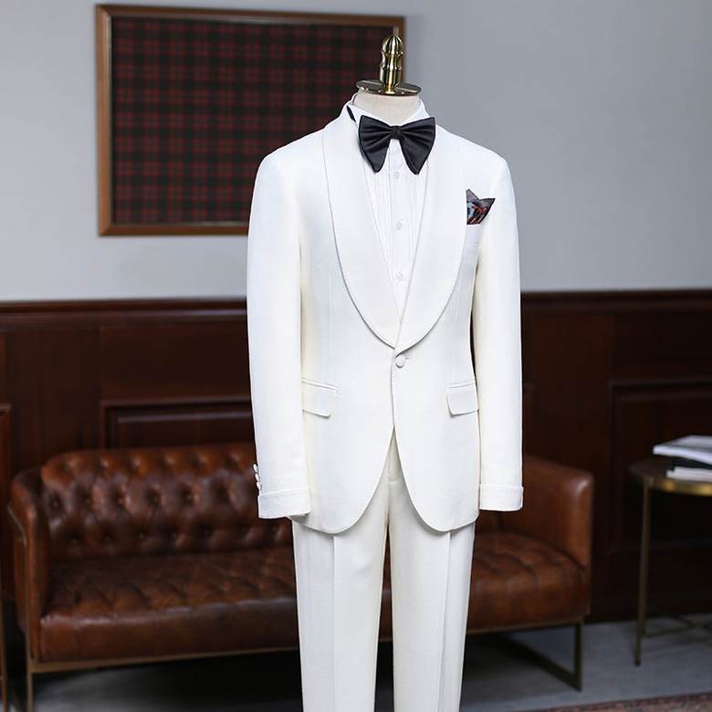 Well-cut White Two-piece Suit, Slim Fit Custom Wedding Wear