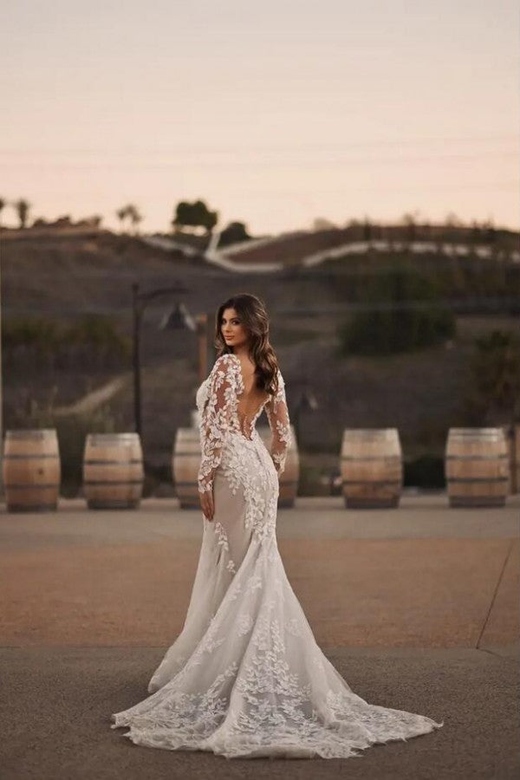 Mermaid Lace Long Sleeves Wedding Dress